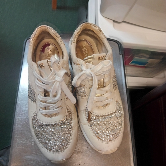 Michael Kors Glittering White and Gold Sneakers - Picture 1 of 4